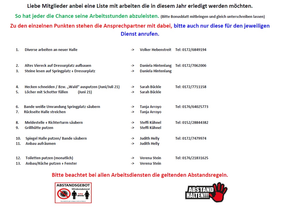 Liste Arbeitsdienst